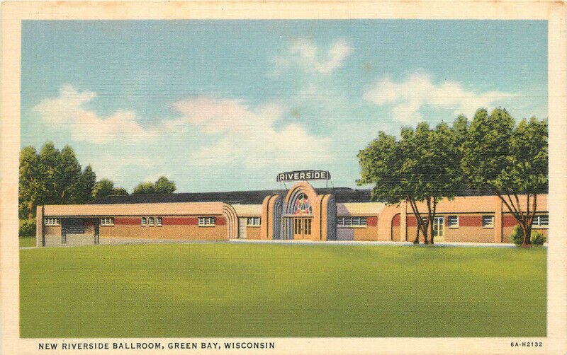 Wisconsin Green Bay Riverside Ballroom City News Teich linen Postcard 22-10566