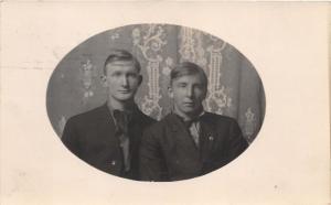 Michigan~Portrait of Two Men in Suits~1909 RPPC PM Three Rivers Michigan