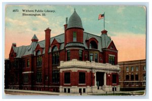 1914 Withers Public Library Bloomington Illinois IL Antique Postcard 