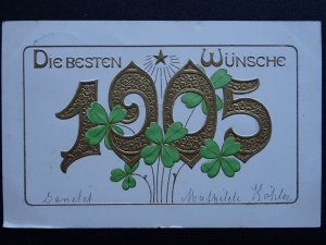 German New Year DIE BESTEN WÜNSCHE & Four Leaf Clover c1904 UB Embossed Postcard