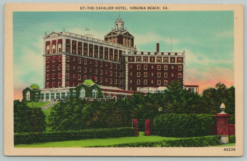 Virginia Beach VA~The Cavalier Hotel~1940s Linen Postcard