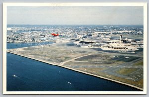 Boston Massachusetts Logan International Airport Birds Eye View Chrome Postcard 