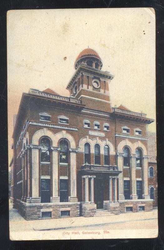 GALESBURG ILLINOIS DOWNTOWN CITY HALL BUILDING VINTAGE POSTCARD ILL.