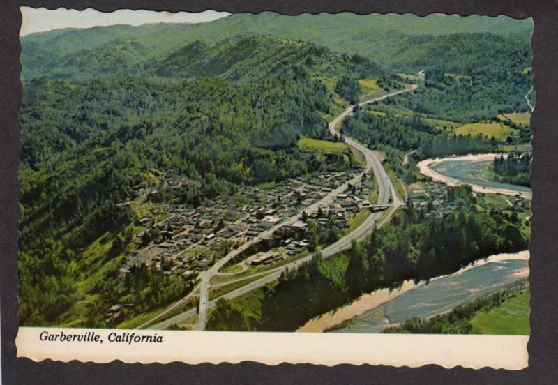 CA Aerial View City Garberville California Postcard Redwoods Country