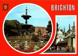 VINTAGE POSTCARD CONTINENTAL SIZE DOUBLE VIEW SCENES AT BRIGHTON ENGLAND UK