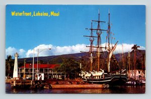 Lahaina Maui Hawaii Scenic Waterfront View Ships Docks Chrome Postcard 
