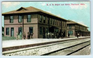 HEAVENER, OK Oklahoma  KANSAS CITY RAILWAY DEPOT Le Flore County 1911 Postcard