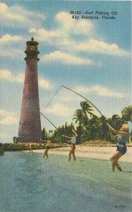 Postcard Florida Key Biscayne Surf fishing off Teich Gulf Stream 23-4189