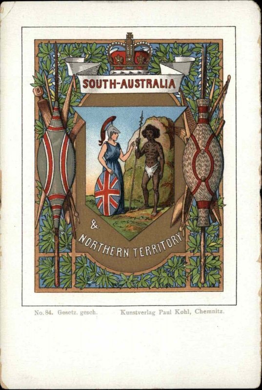 Paul Kohl No 84 South Australia Aboriginal Man Heraldic Symbols c1910 PC