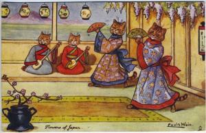 Louis Wain Signed Original \Flowers of Japan\ Dressed Cat...