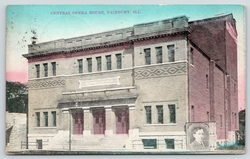 Fairbury Illinois~Central Opera House Closeup~Theatre Actor Poster~1908 Postcard 