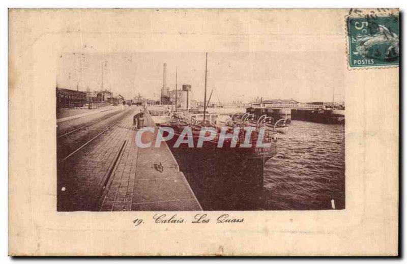 Old Postcard Calais Boat Docks