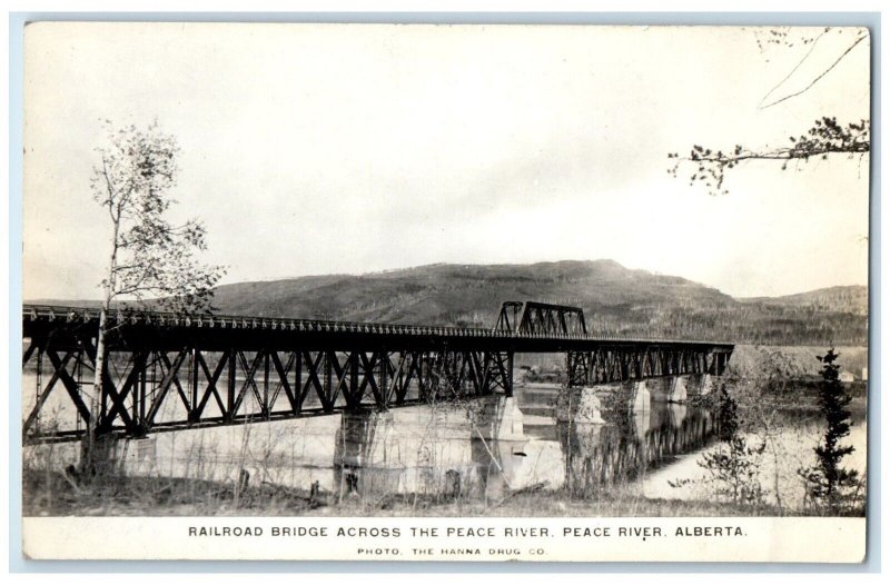 Peace River Alberta, Railroad Bridge Across The Peace River RPPC Photo Postcard