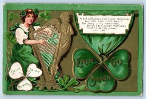 Solomon KS Postcard St. Patrick's Day Woman With Harp Shamrock Embossed c1910's