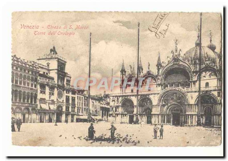 Italy Italia Venezia Old Postcard Chiesa di S. Marco Torre dell Orologio