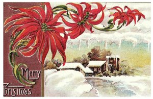 Merry Christmas Vintage Holiday Flowers Snow Christmas Postcard Posted 1914