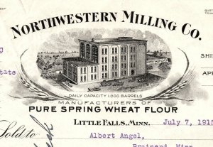 1915 LITTLE FALLS MINNESOTA NORTHWESTERN MILLING CO FLOUR BILLHEAD INVOICE Z655