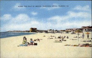 Pensacola Florida FL Beach Scene 1930s-50s Postcard