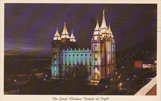 Utah Salt Lake City The Great Mormon Temple At Night 1966