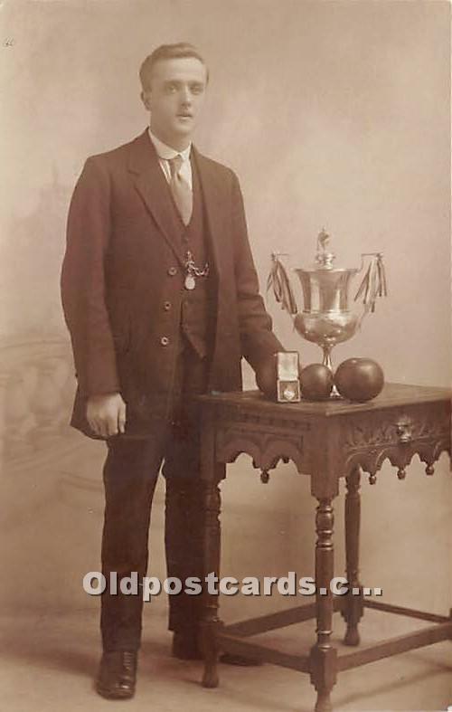 Male Bowler with Trophy Lawn Bowling Unused 