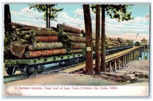 Coeur D' Alene Idaho ID Postcard Spokane Industry Train Load Logs City Dock 1909