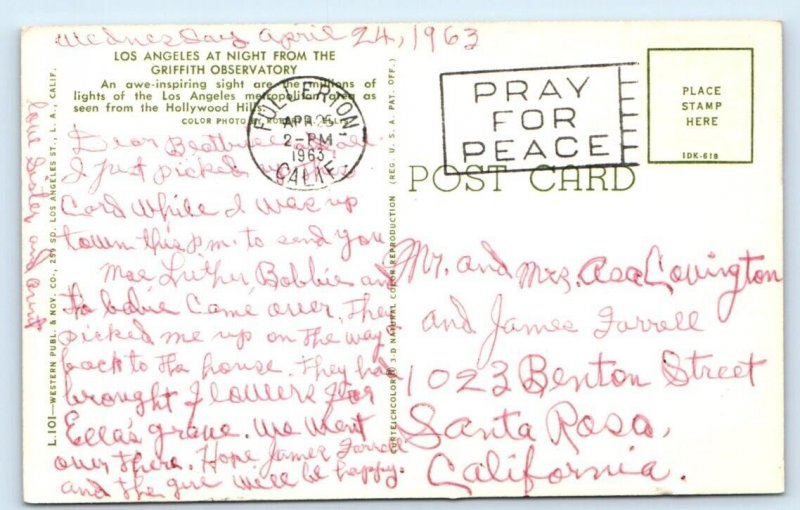 Los Angeles night view - CALIFORNIA Postcard