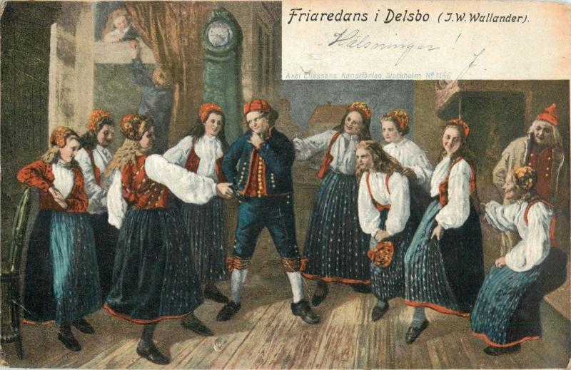 Postcard Friaredans i Delsbo, Sweden- posted 1908 A39