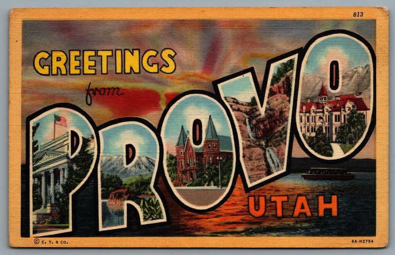 Postcard Provo UT c1938 Greetings From Provo Utah Large Letter Multi View