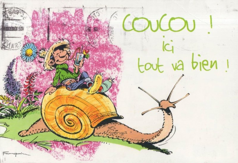 Man Getting Drunk On Snail French Comic Postcard