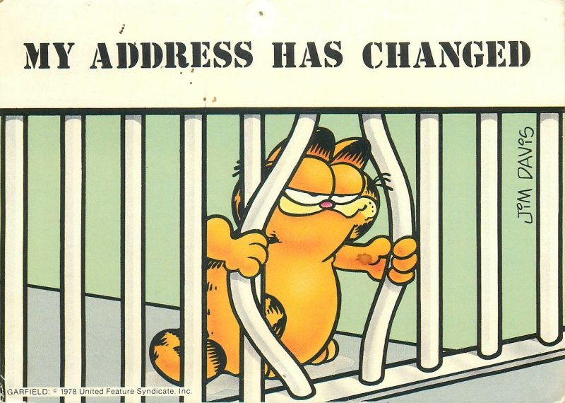 Postcard Garfield escaping jail funny illustration Jim Davis