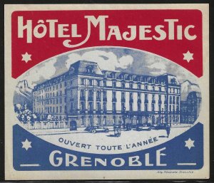 Hotel Majestic, Grenoble, France, Hotel Label, Unused, Size: 94 mm x 109 mm.