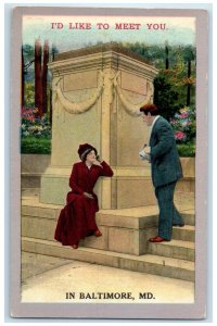 1914 I'd Like To Meet You In Baltimore Maryland MD Posted Couple Scene Postcard