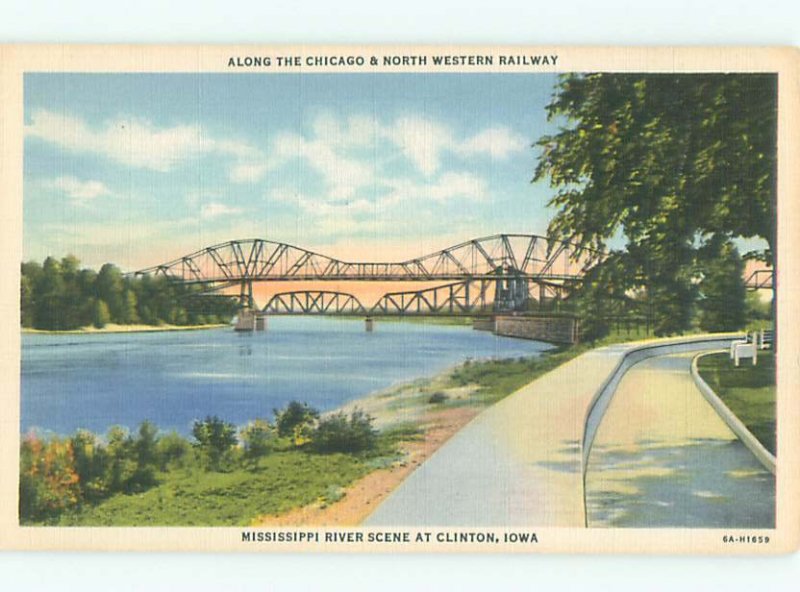 Linen RIVER SCENE Clinton Iowa IA AE6257