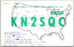 1958 QSL Radio Card Code KN2SQC Utica New York Amateur Station Posted Postcard 