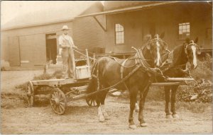 RPPC Farmer Man With Horse Drawn Wagon c1910 Real Photo Postcard V5