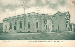 New Post Office Building Century Club At Right Elkhart Indiana Vintage Postcard