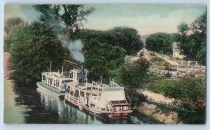 c1910's Minnesota River Passenger Wheel Boat Docks Mankato Minnesota MN Postcard