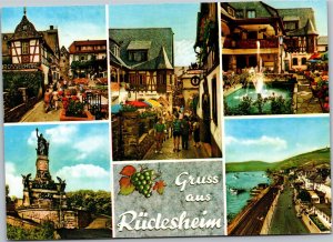 Postcard German Rudesheim am Rhein multiview
