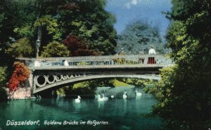 Vintage Postcard Goldene Brücke Im Hofgarten Golden Bridge Düsseldorf Germany
