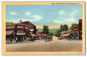 c1940 Main Street Classic Cars Drug Store Black Mountain North Carolina Postcard