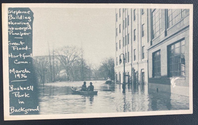 Mint USA Real Picture Postcard Telephone Building Flood Hartford March 1936