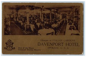 c1910 Glimpse of Italian Gardens Davenport Hotel Spokane Washington WA Postcard