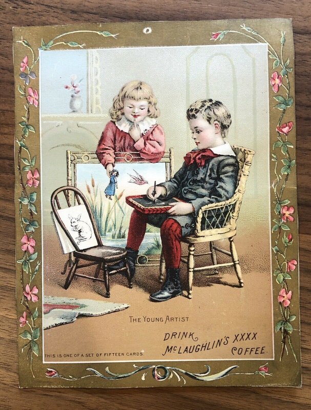 McLAUGHLIN'S XXXX COFFEE - YOUNG ARTIST - Antique Advertising TRADE CARD 