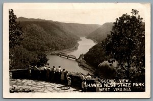 Postcard RPPC c1950s Hawks Nest State Park WV Scenic View Fayette County Train