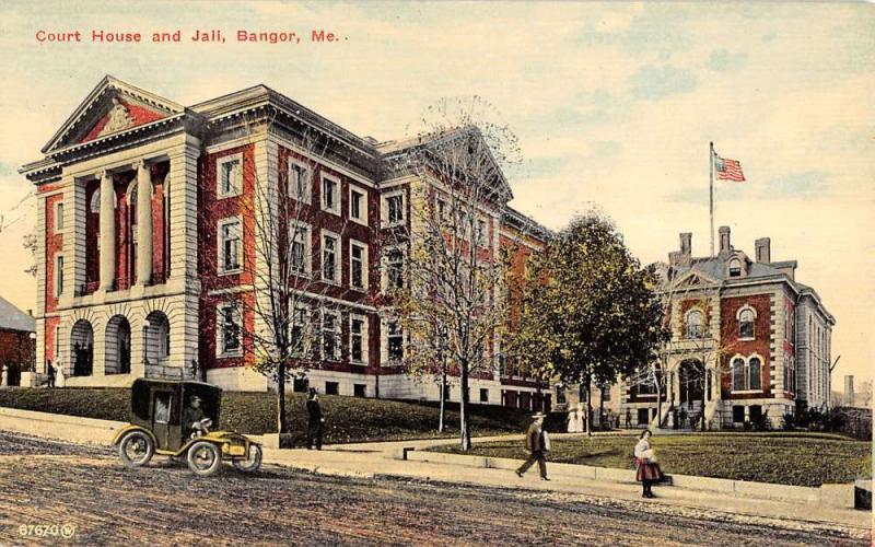 Bangor Maine Court House And Jail Street View Antique Postcard K12062