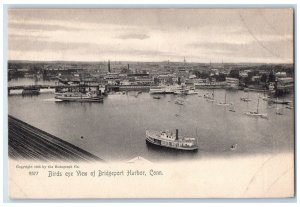 c1905 Bird's Eye View Harbor Passenger Ferry Sailboats Bridgeport CT Postcard