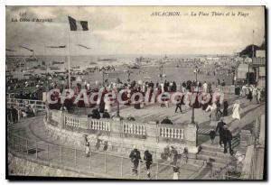 Old Postcard Arcachon La Place Thiers and the Beach