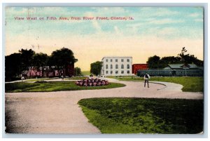 Clinton Iowa IA Postcard View West On Fifth Avenue From River Front 1914 Antique