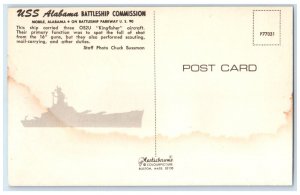 c1960's USS Alabama Battleship Commision Mobile Alabama AL Vintage Postcard