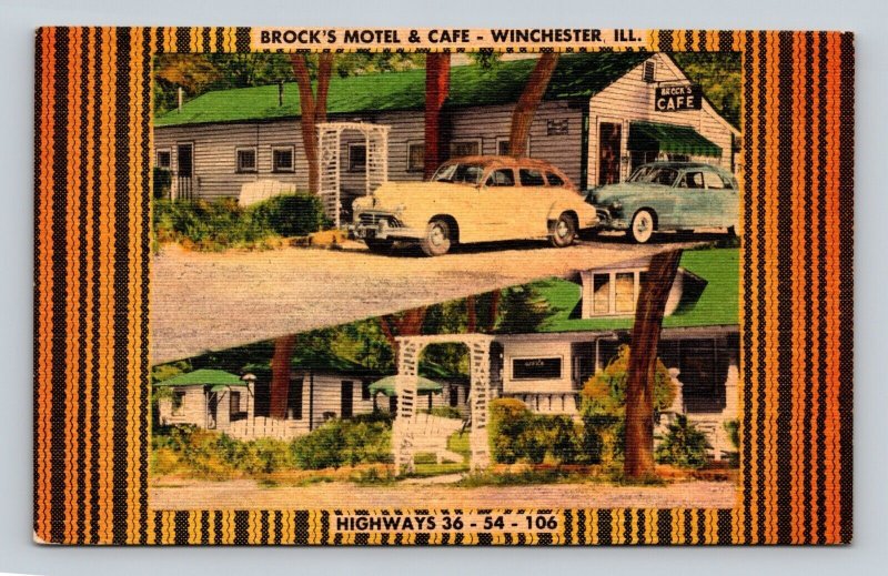 Vintage Brock's Motel and Cafe Located in Winchester Illinois Postcard